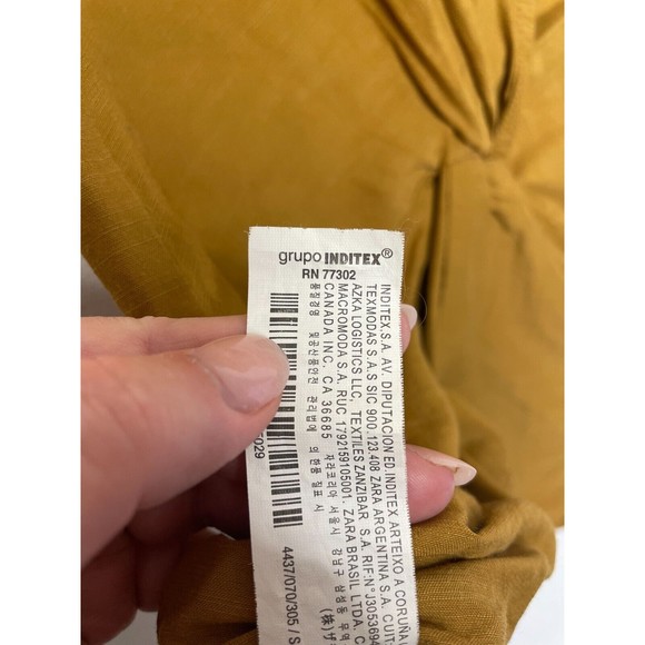 Zara Woman Sz 5 Knotted V-Neck Top Mustard Yellow Sleeveless Linen Cotton Blend - Picture 12 of 16